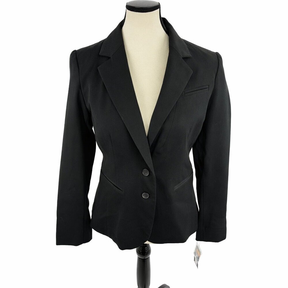 APT. 9 Womens Black 2-Button Blazer Jacket Size 4 Lined Career Workwear